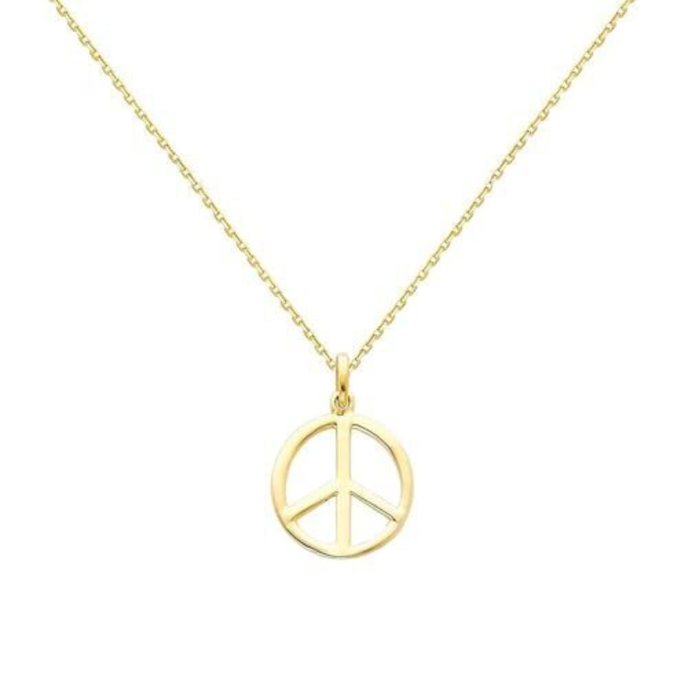 MONVAU 14k Yellow Gold Peace Sign Pendant with 0.9mm Cable Chain Necklace - 20"